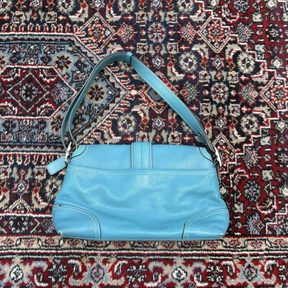 Coach F11196 MEDIUM Vintage Y2K Soho Flap Leather Shoulder Bag Blue